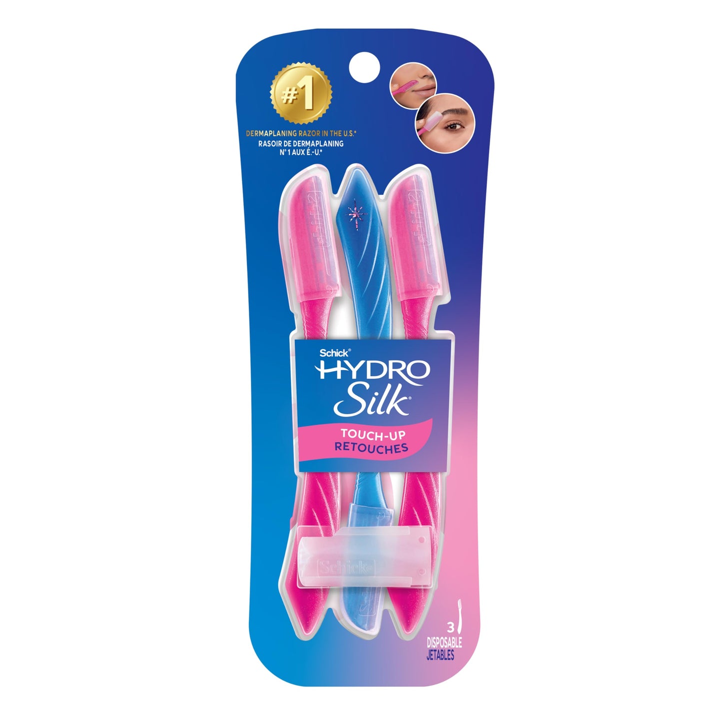 Schick Hydro Silk Touch-Up Dermaplane Razor with Precision Cover, 3ct | Dermaplaning Tool for Face, Facial Razor for Women, Eyebrow Razor, Peach Fuzz Remover
