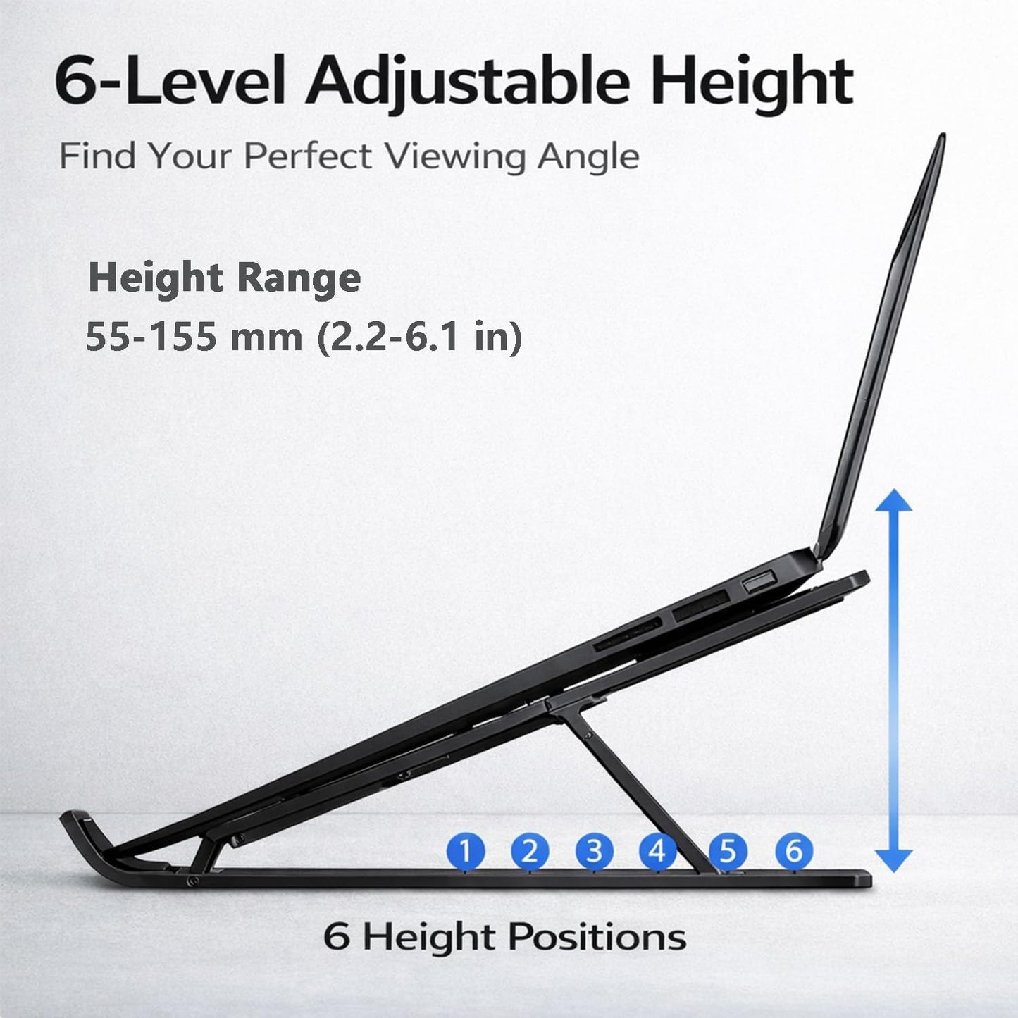 Portable Foldable Laptop Stand - Adjustable Height Ergonomic Riser for 10-15.6 Inch Laptops | Travel-Friendly Design in Black