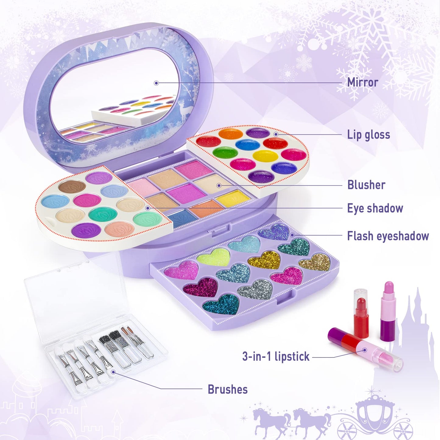 Tomons Kids Makeup Kit for Girl Real Washable Cosmetic Toy Beauty Set , Birthday Toys Gift for 3 4 5 6 7 8 9 10 year Girls