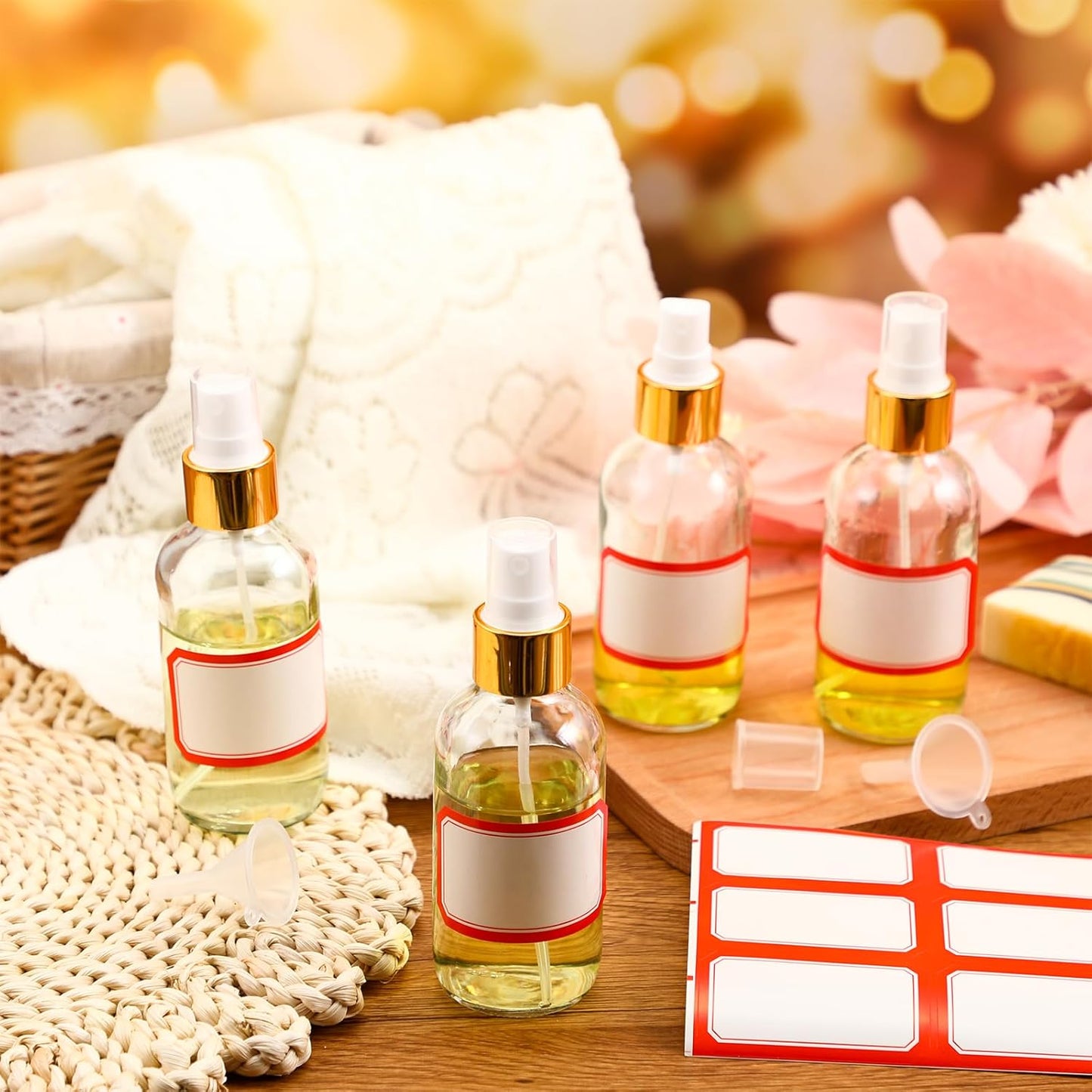 36 Pcs Glass Spray Bottles - 4oz Fine Mist Refillable Containers for Hair, Travel, Plants | Includes 6 Labels & Funnels