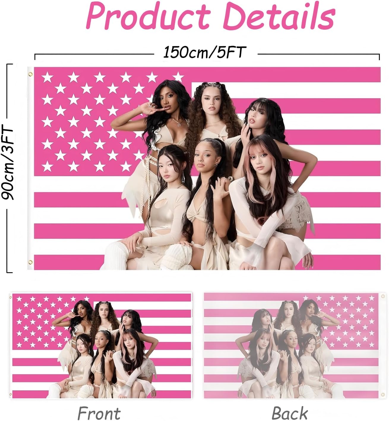 Pink American Flag Tapestry - 3x5 FT Polyester Wall Hanging | Modern Pop Culture Room Decor with Grommets