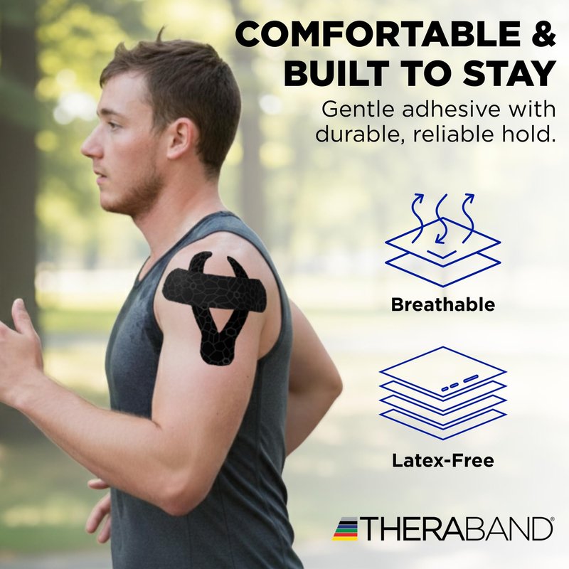THERABAND Kinesiology Tape, Black/Gray, 2'' X 103.3 Foot Bulk Roll, with XactStretch Indicators, Long-Lasting Athletic Tape for Shoulder & Knee, Latex-Free Sports Tape, Water Resistant, Cut-to-Length