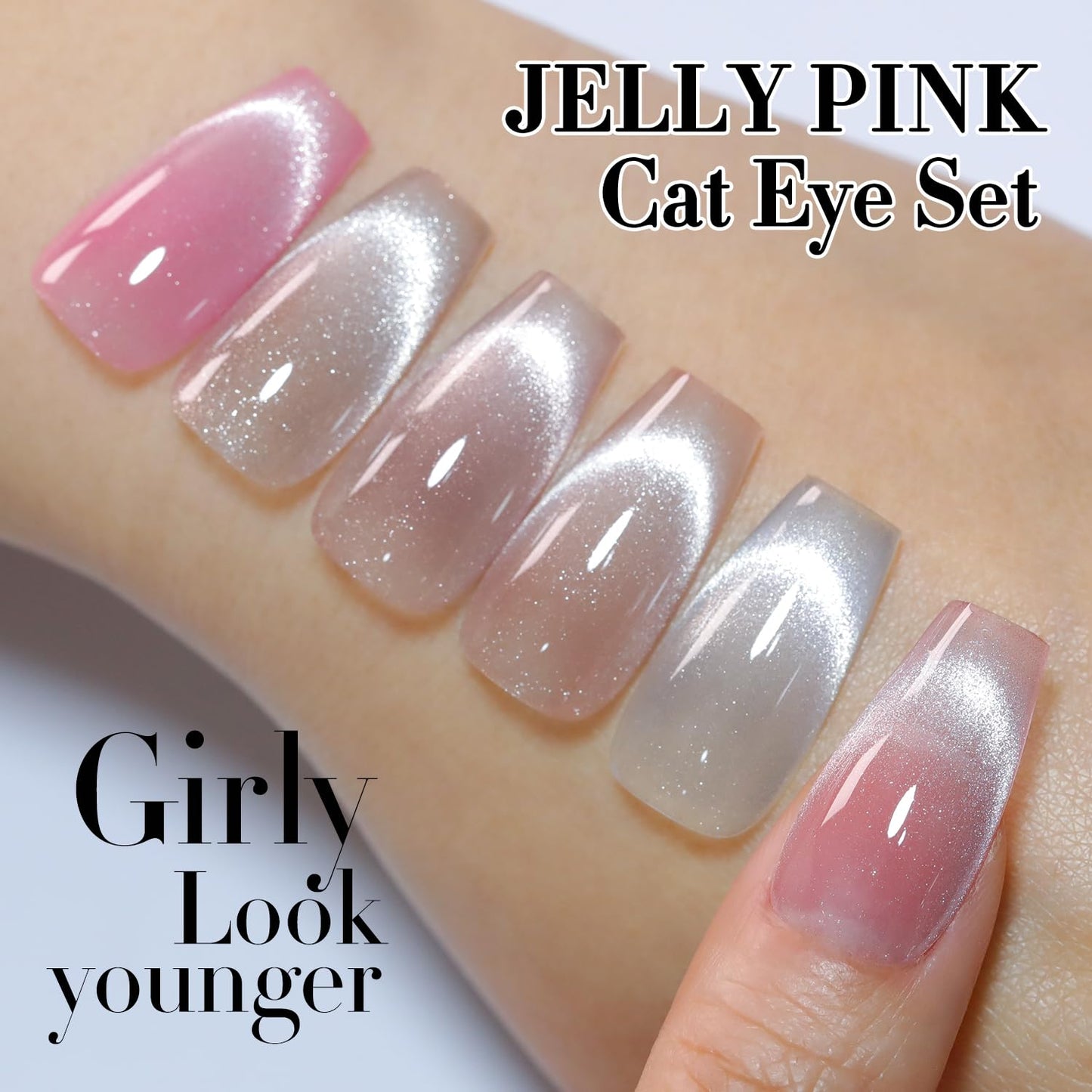 Cat Eye Gel Polish Set - 6 Shimmering Colors with Magnetic Holographic Effect | UV Nail Art Kit