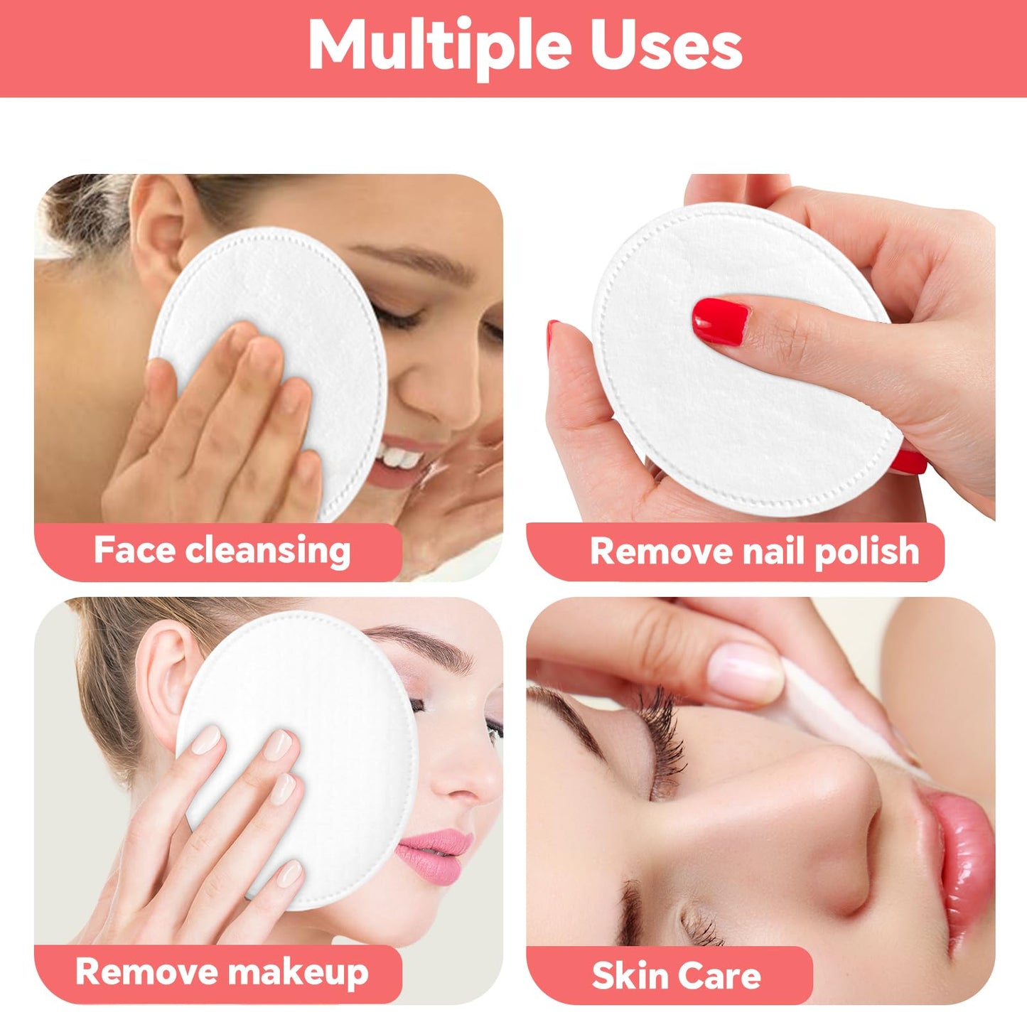ICOTLE Large Oval Cotton Pads, 80 Count, Multi-Layer, Lint-Free, Dual-Sided, Ultra-Soft Cotton Oval Pads for Makeup Removal, Cleansing, and Toner Application