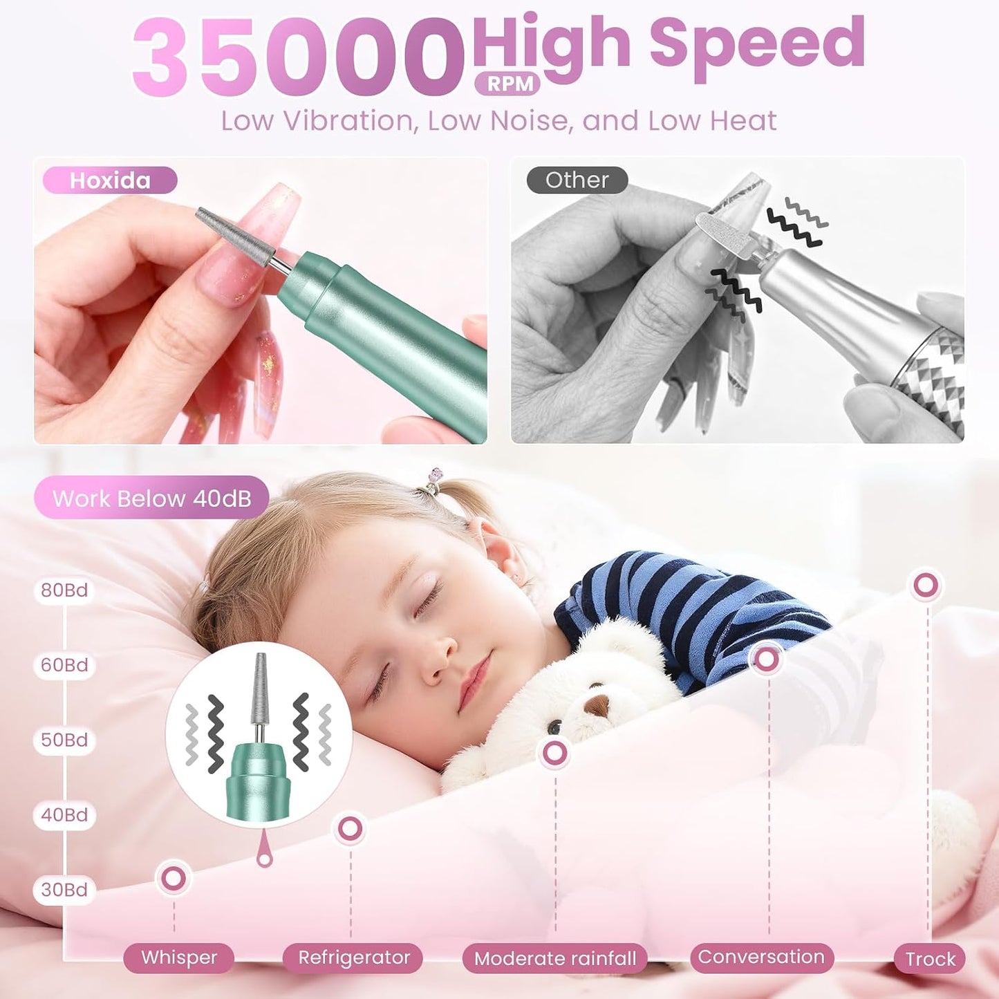 Cordless Nail Drill - 35000RPM Electric Nail File for Acrylic Gel Nails | Rechargeable Manicure Pedicure Kit with LCD Display - Green