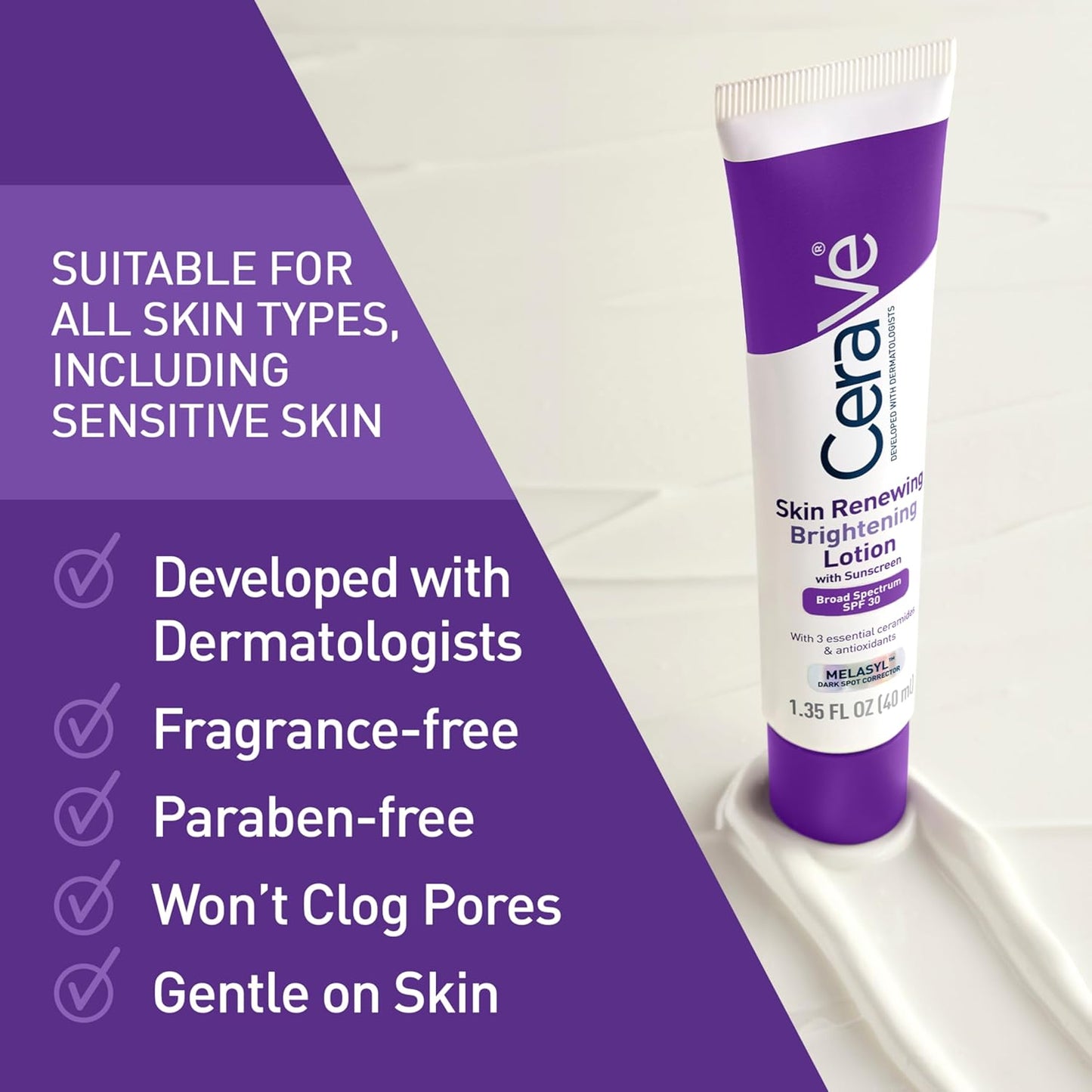 CeraVe Skin Renewing Brightening Lotion SPF 30 - Anti-Aging Facial Moisturizer with Ceramides & Niacinamide | 1.35 fl oz