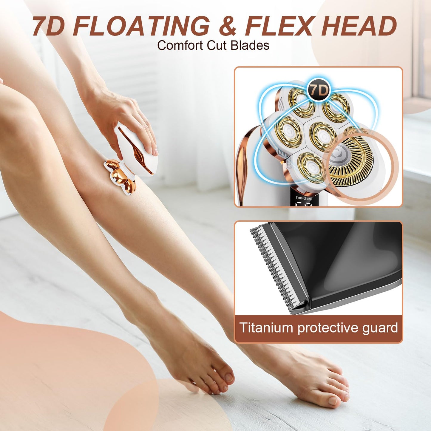 2-in-1 Electric Razors for Women, Wet/Dry 7D Rechargeable Rotary Shaver for Legs, Water Resistant Grooming Kit - Electric Razors for Women, Facial Hair Removal, Bikini Trimmer, Lips - Gentle Hair Remo