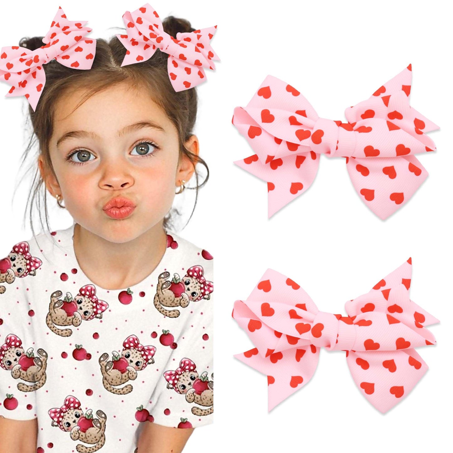 STGDAK Hair Bow Clips Love Heart Bow For Girls Pink Bows Red Print Cute Bowknot Barrettes Easter Hairpins 4 Inch Hair Accessories For Women Decor Party DEaster Basket Stuffers for Girls Gifts