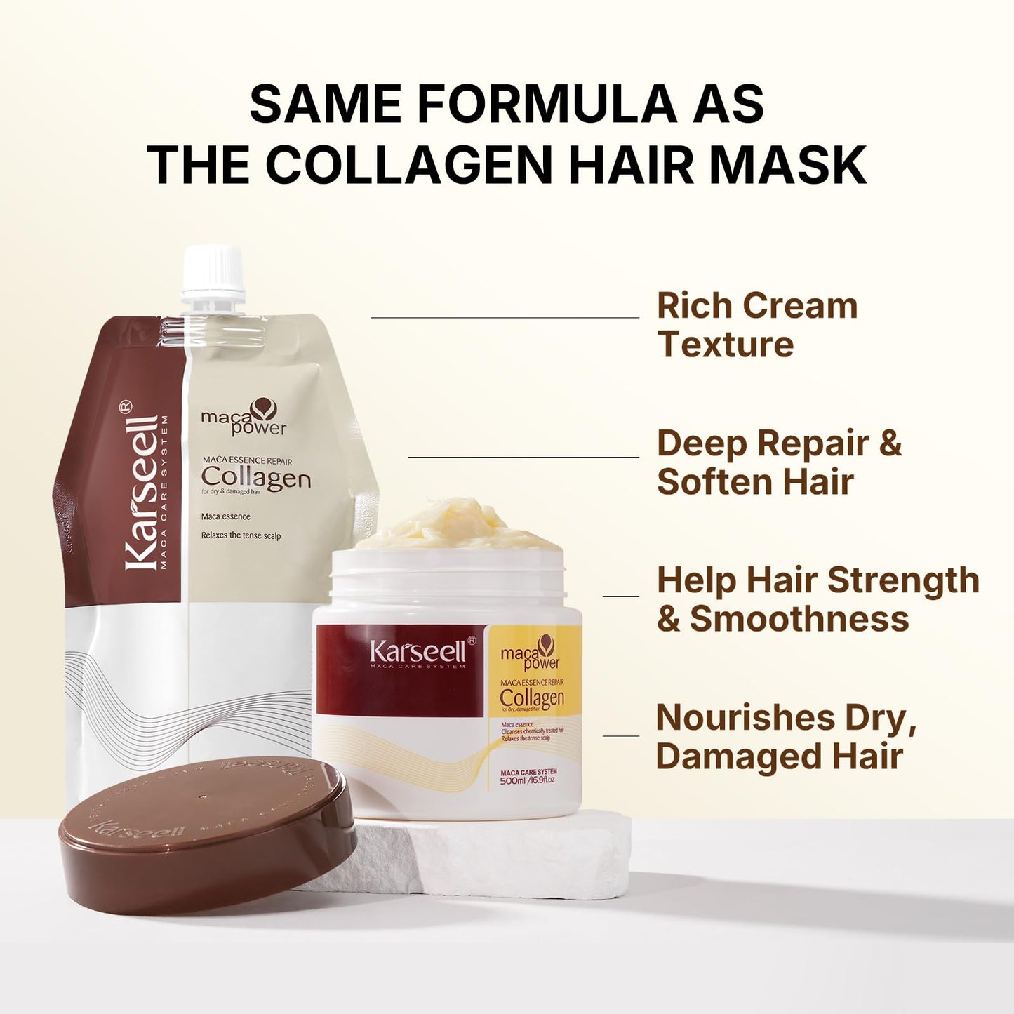 Collagen Hair Treatment Deep Repair Conditioner Argan Oil Keratin Hair Treatment For Dry Damaged Curly Bleached & All Hair Types. 16.9 Oz 500ml