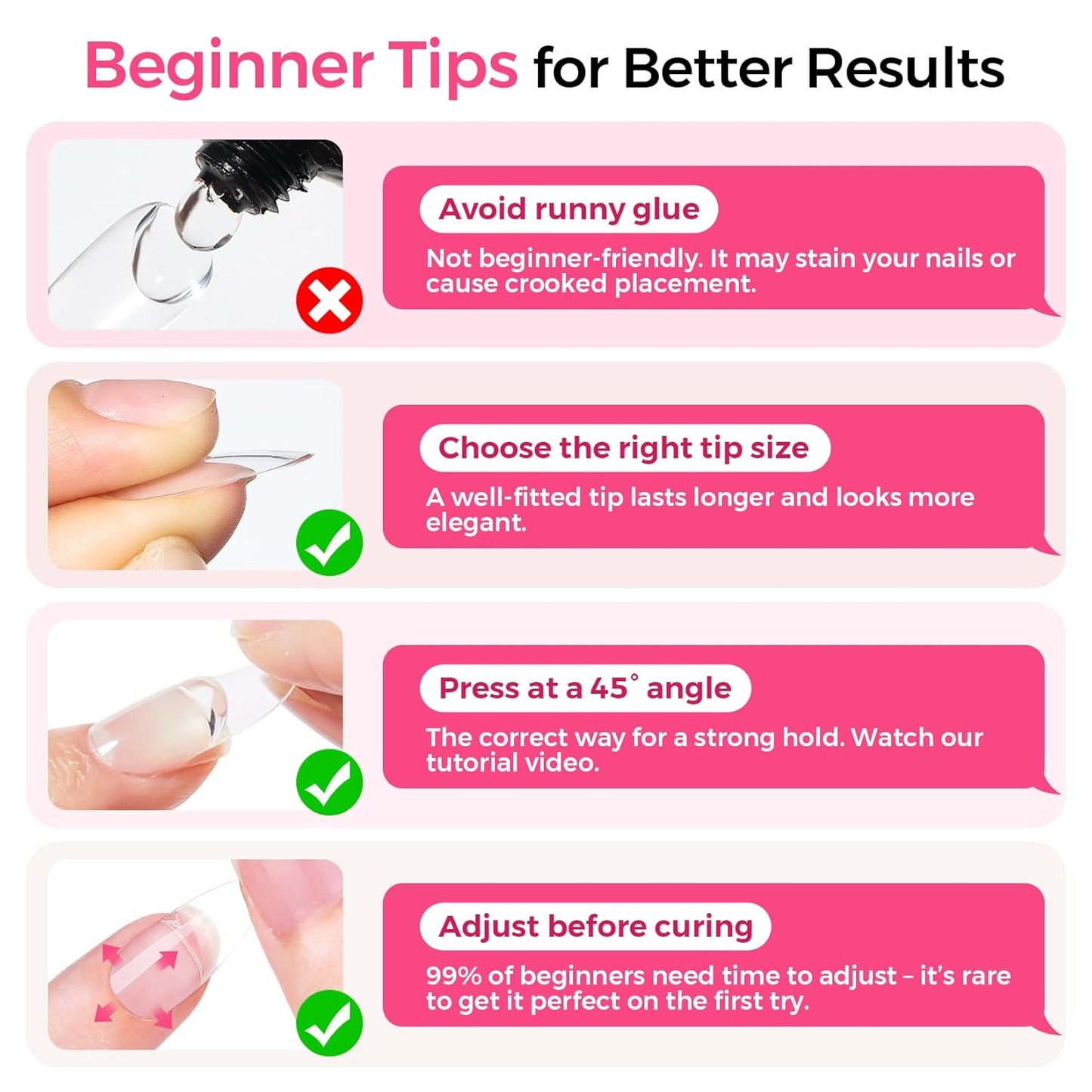Nail Extension Starter Kit | Gel Tips Set for Beginners - Medium Almond 504 Pcs with Base Coat & UV Lamp