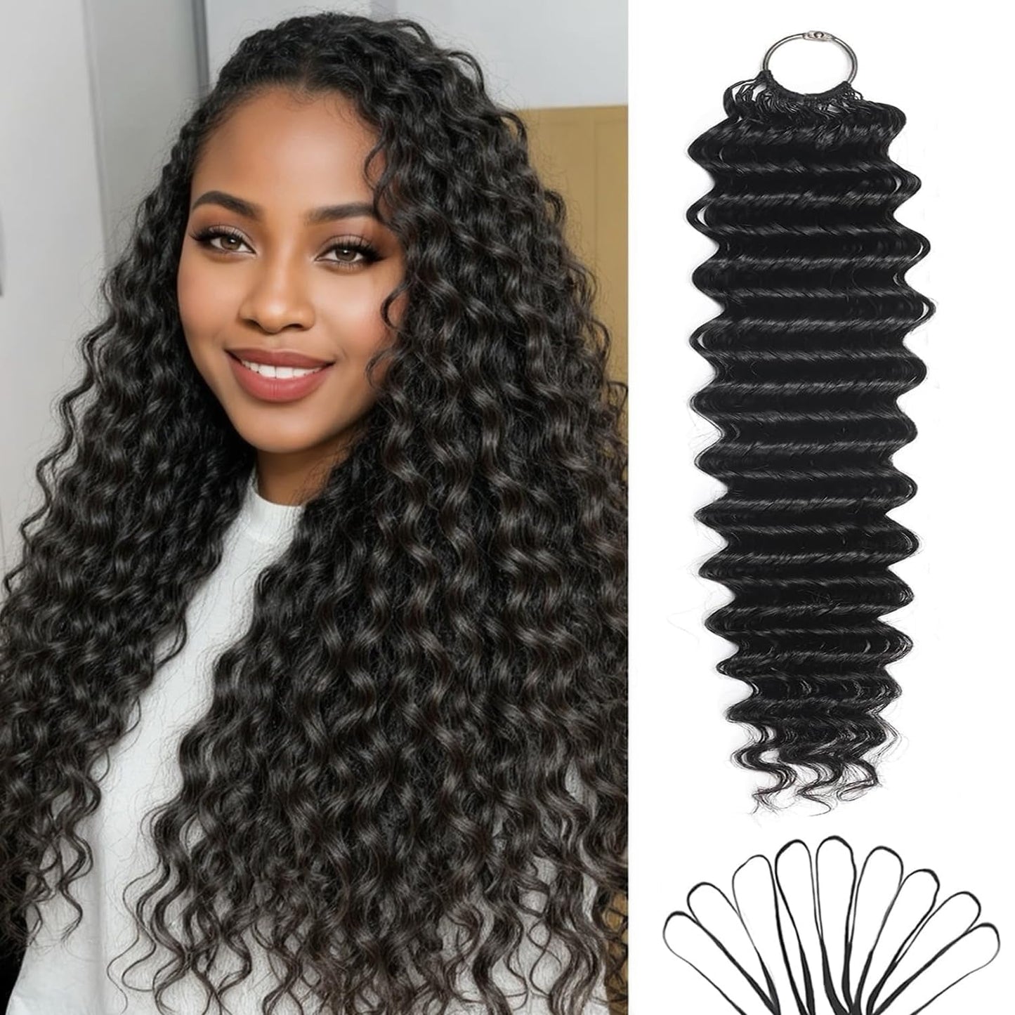 Human Crochet Hair for Black Women - 18" Deep Wave Extensions | Invisible Knots, Pre-Separated Bundles in Natural Color