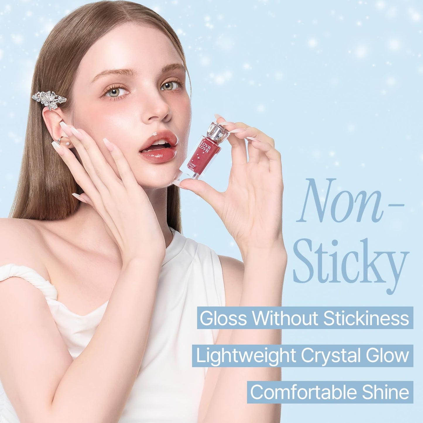 LOVB LOVB Crystal Dewy Lip Gloss | Lightweight & Non-Sticky | High-Shine & Long-Lasting | Hydrating Korean Lip Care Gloss | 0.17 oz. (02 CHARMING ROSE)