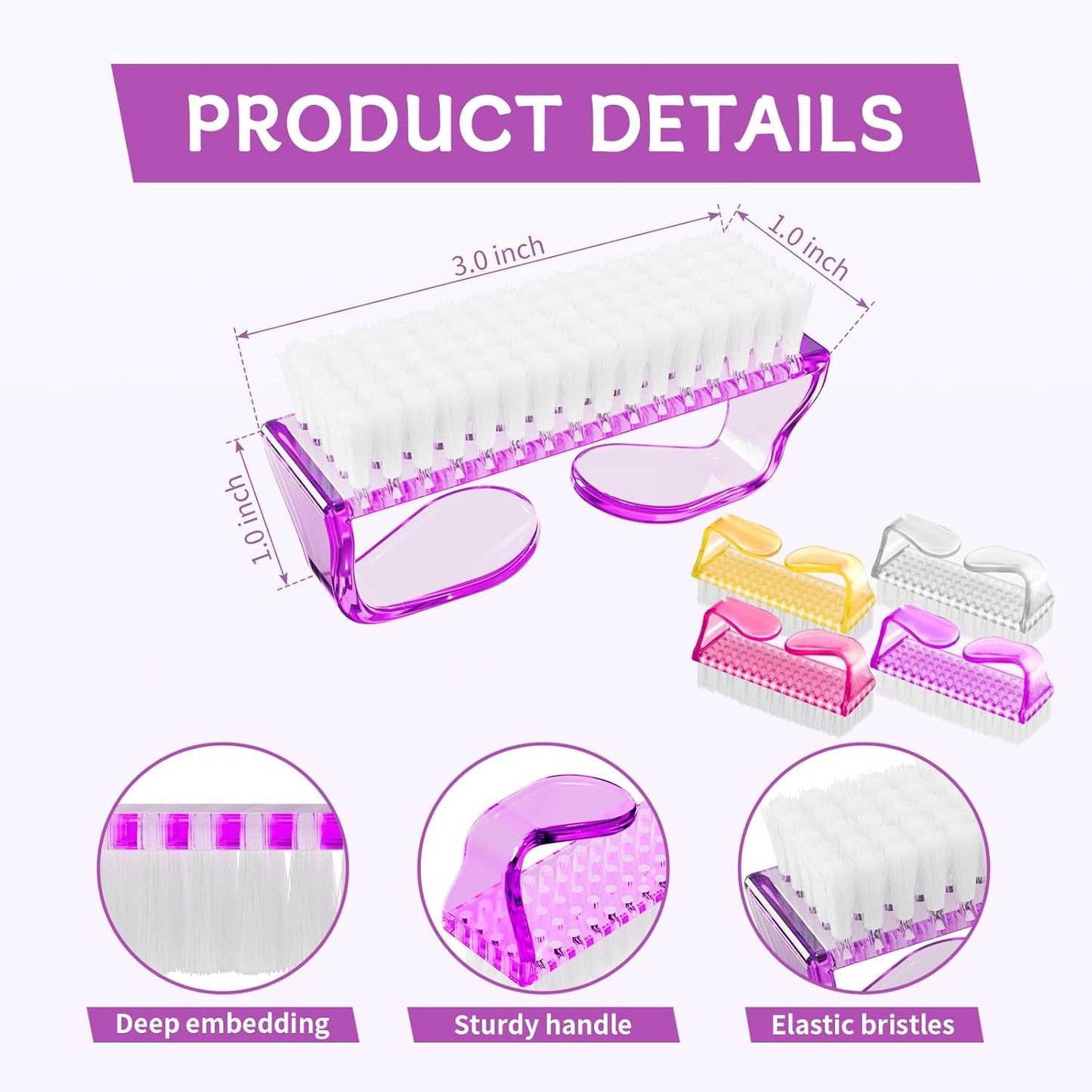 Nail Brushes for Cleaning Fingernails - Handle Grip Scrubber Kit | 8-Pack Manicure & Pedicure Tools for Men & Women