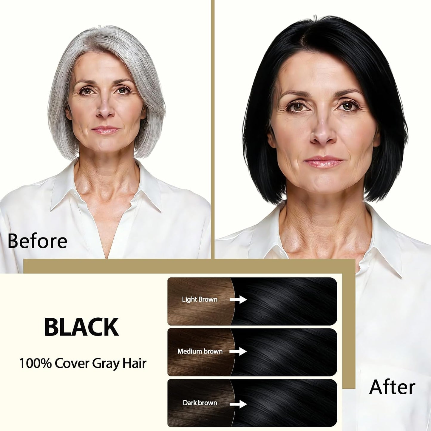 Black Hair Dye Shampoo - 100% Gray Coverage in 10-15 Mins | Herbal Extracts & Ammonia-Free Formula