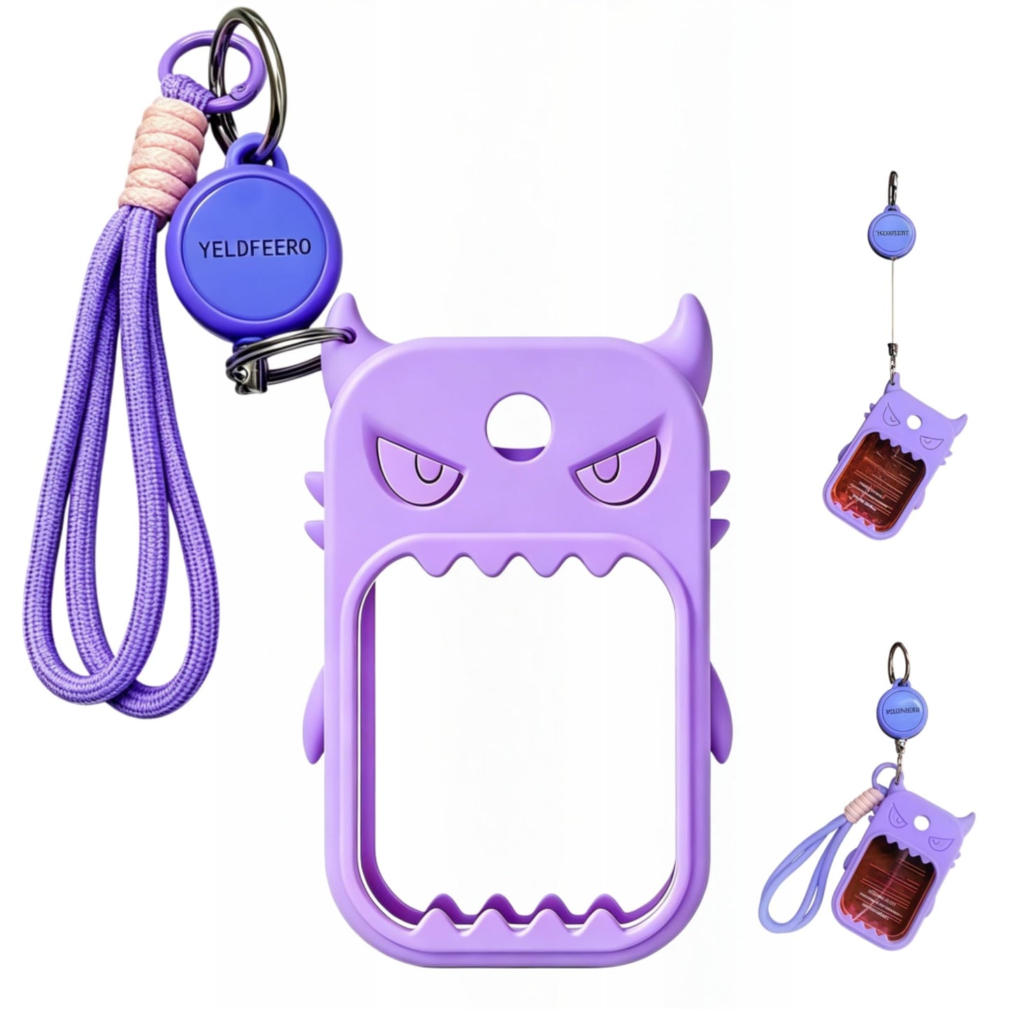 YELDFEERO Silicone 1FL.OZ Hand Sanitizer Spray. Cute protective keychain holder with retractable lanyard & keyring. (Purple)