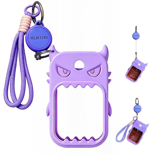 YELDFEERO Silicone 1FL.OZ Hand Sanitizer Spray. Cute protective keychain holder with retractable lanyard & keyring. (Purple)