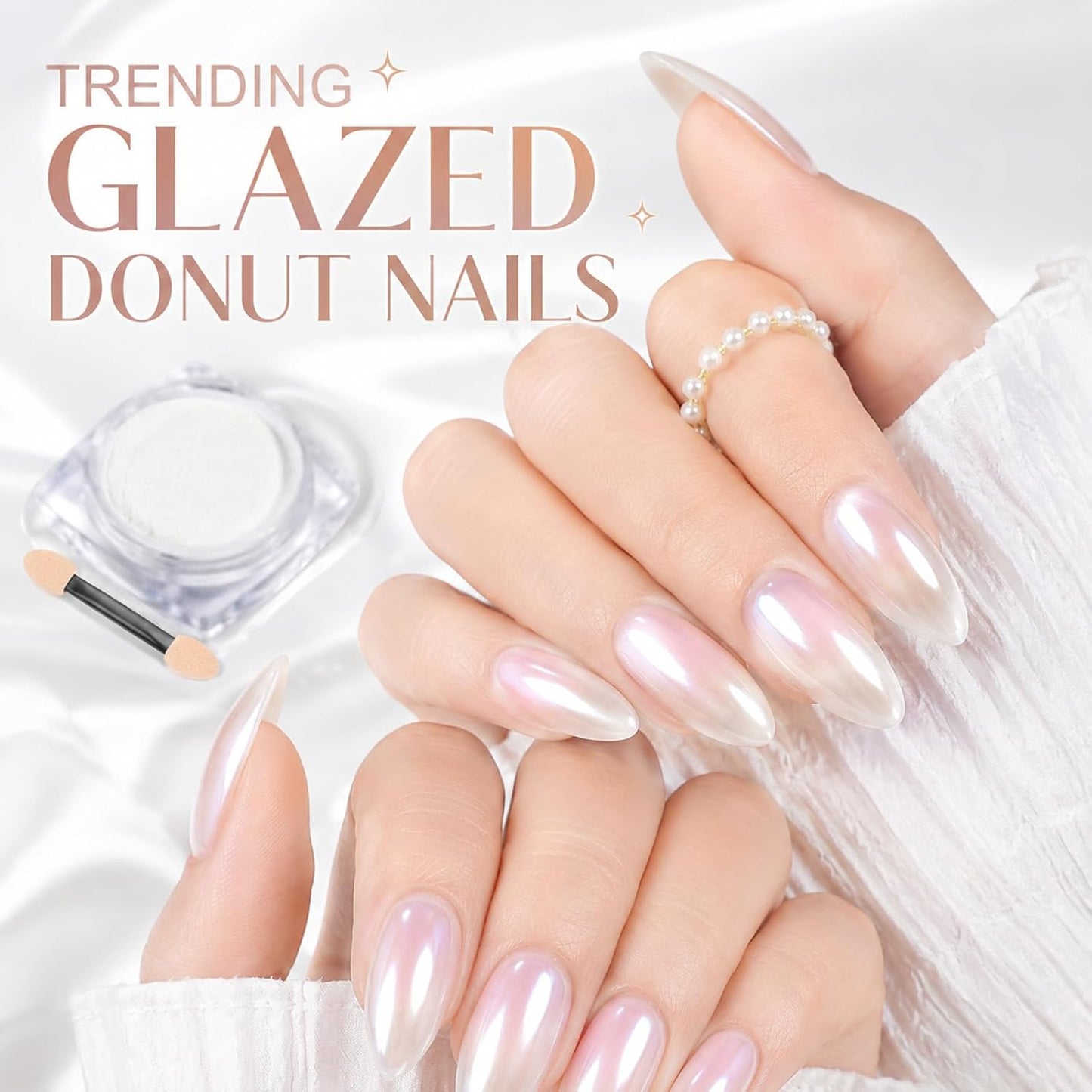 Pearl Chrome Nail Powder - Iridescent White Aurora Mirror Effect for Gel Nails | DIY Nail Art Pigment