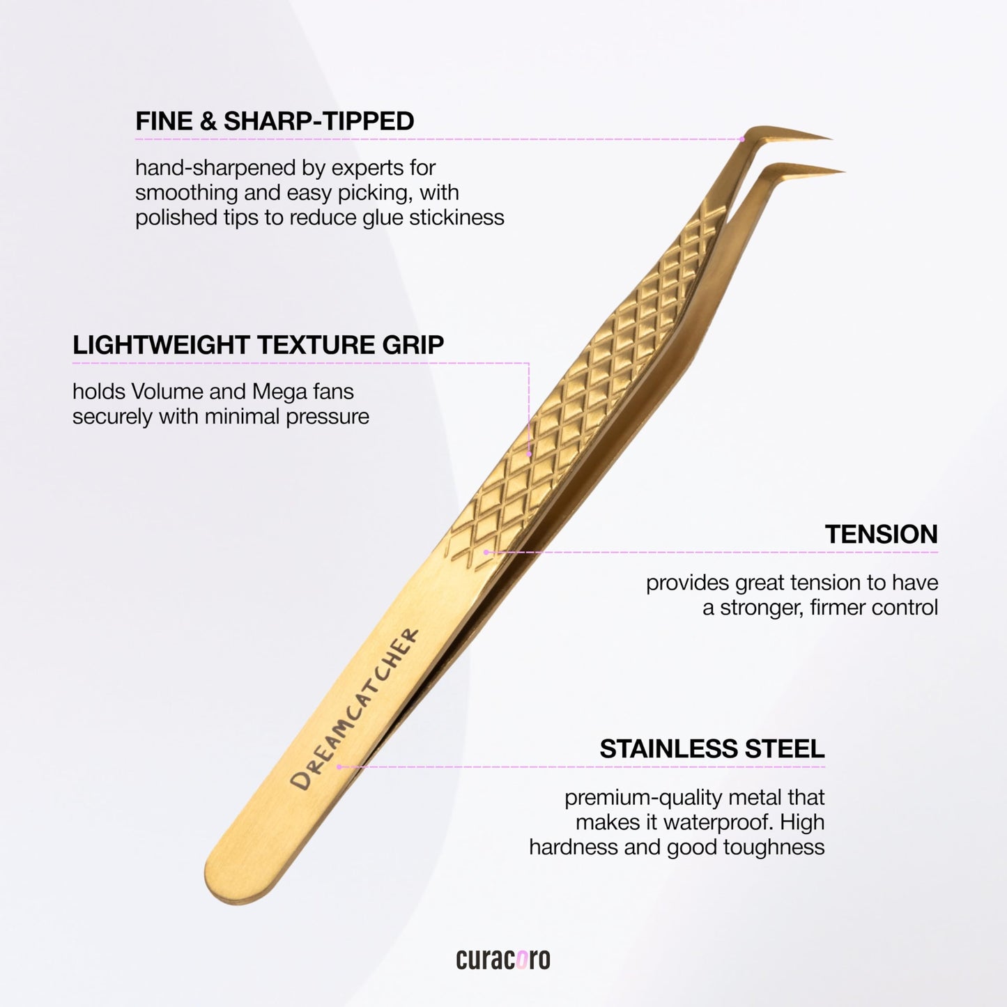 Curacoro Lash Tweezers for Eyelash Extensions - LashSmith Slim Boost Tweezer for Volume & Mega Volume