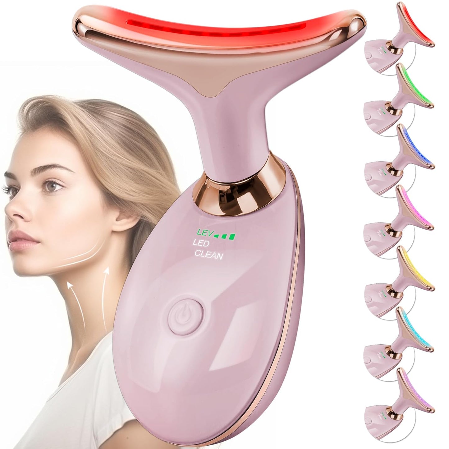 Red Light Therapy Facial Massager - 7 Color Sculpting Wand for Face & Neck | Perfect Gift for Women, Moms & Friends (Rose Gold)