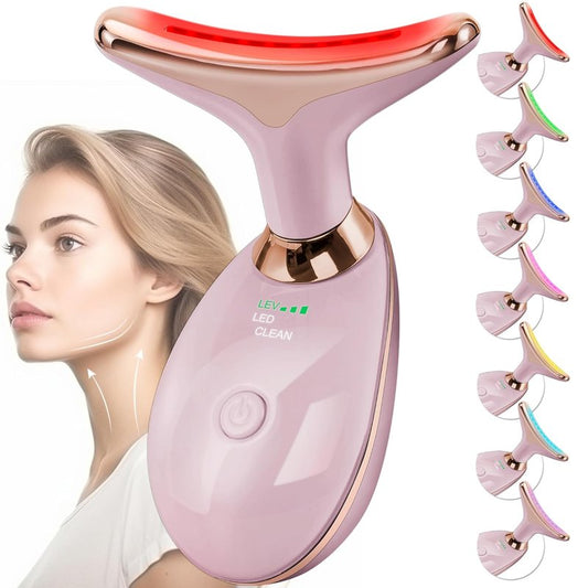 Red Light Therapy Facial Massager - 7 Color Sculpting Wand for Face & Neck | Perfect Gift for Women, Moms & Friends (Rose Gold)