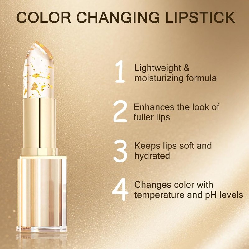 Color Changing Lipstick for Women - Long-Lasting, Transfer-Proof & Moisturizing | Clear Gold Foil Finish