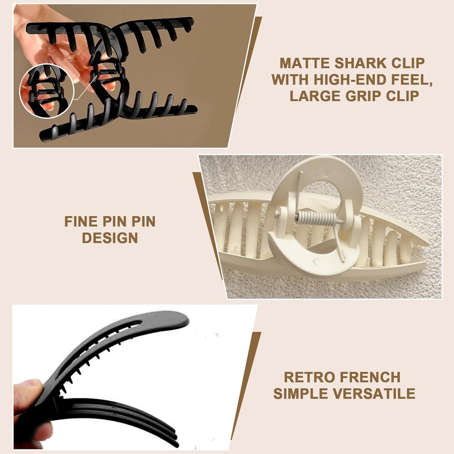 Large Matte Hair Claw Clips - 6 Pcs Set for Thin, Fine, or Thick Hair | No-Slip Butterfly Clips