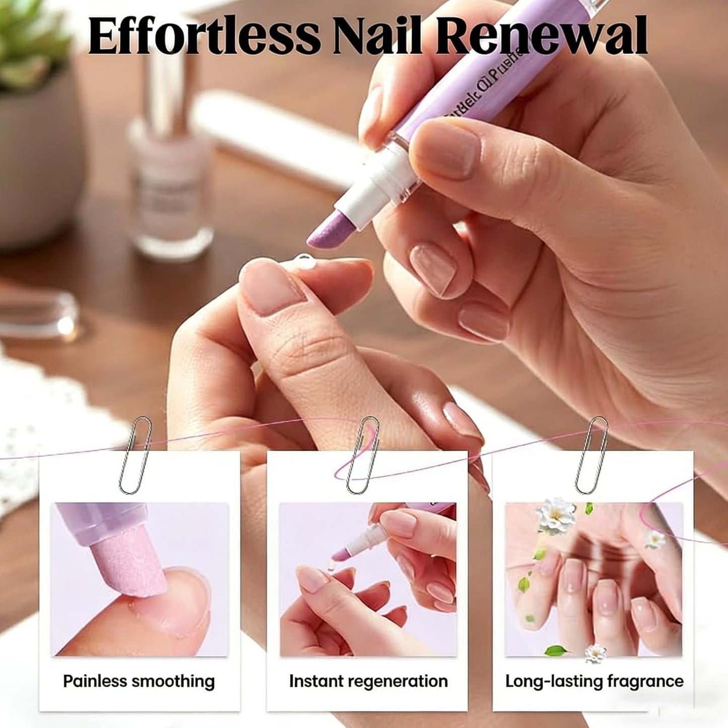 Cuticle Oil Pusher Pen - 2-in-1 Nail Care Tool for Dry Damaged Nails | Instant Cuticle Remover & Moisturizer