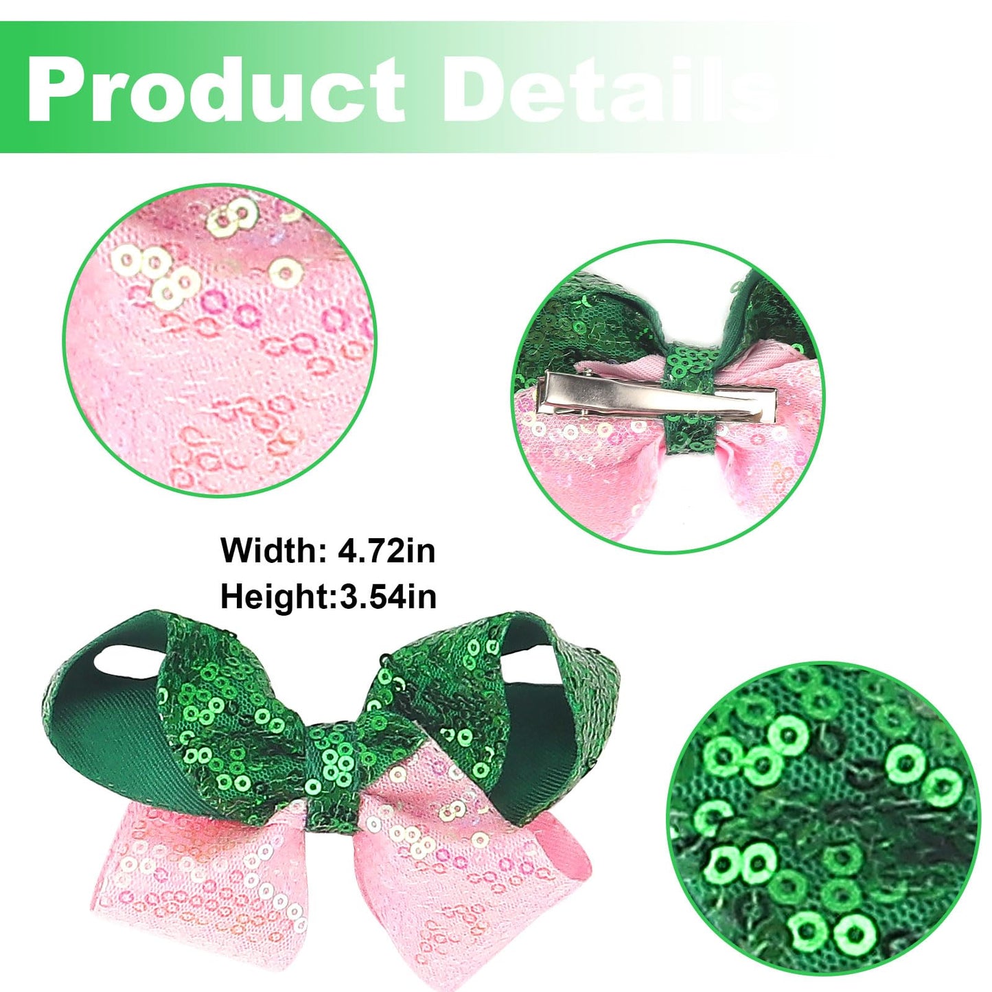 2 PCS Wizard Witch Hair Bows Glitter Pink Green Sequin Hair Clips Magical Crystal Princess Hair Accessories for Women Cosplay Party Favor Supplies