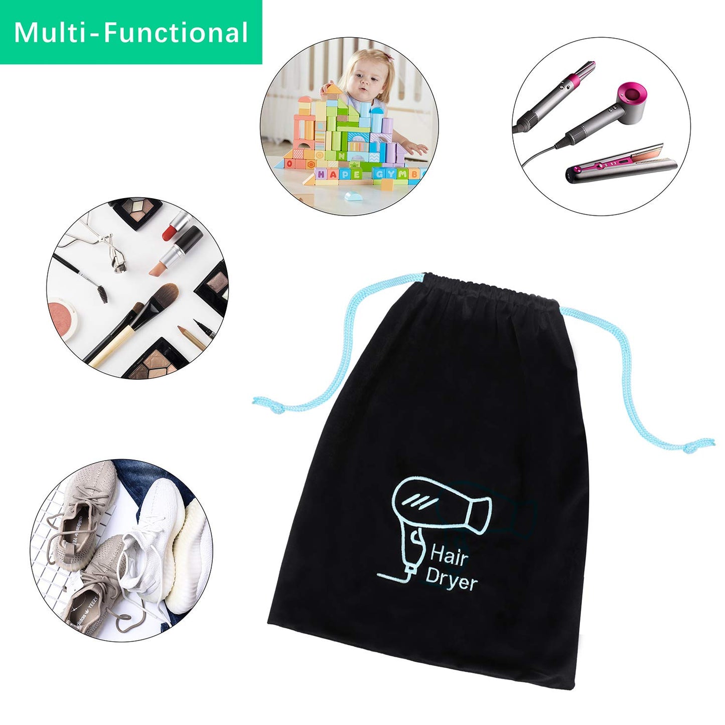 AKLVBL Hair Dryer Bag 11.8’’x 14’’ Storage Organizer Bag For Hairdryer and All Hair Tools With Drawstring, Ideal for Travel, Gym, Hotel or Home Use (One Pack)