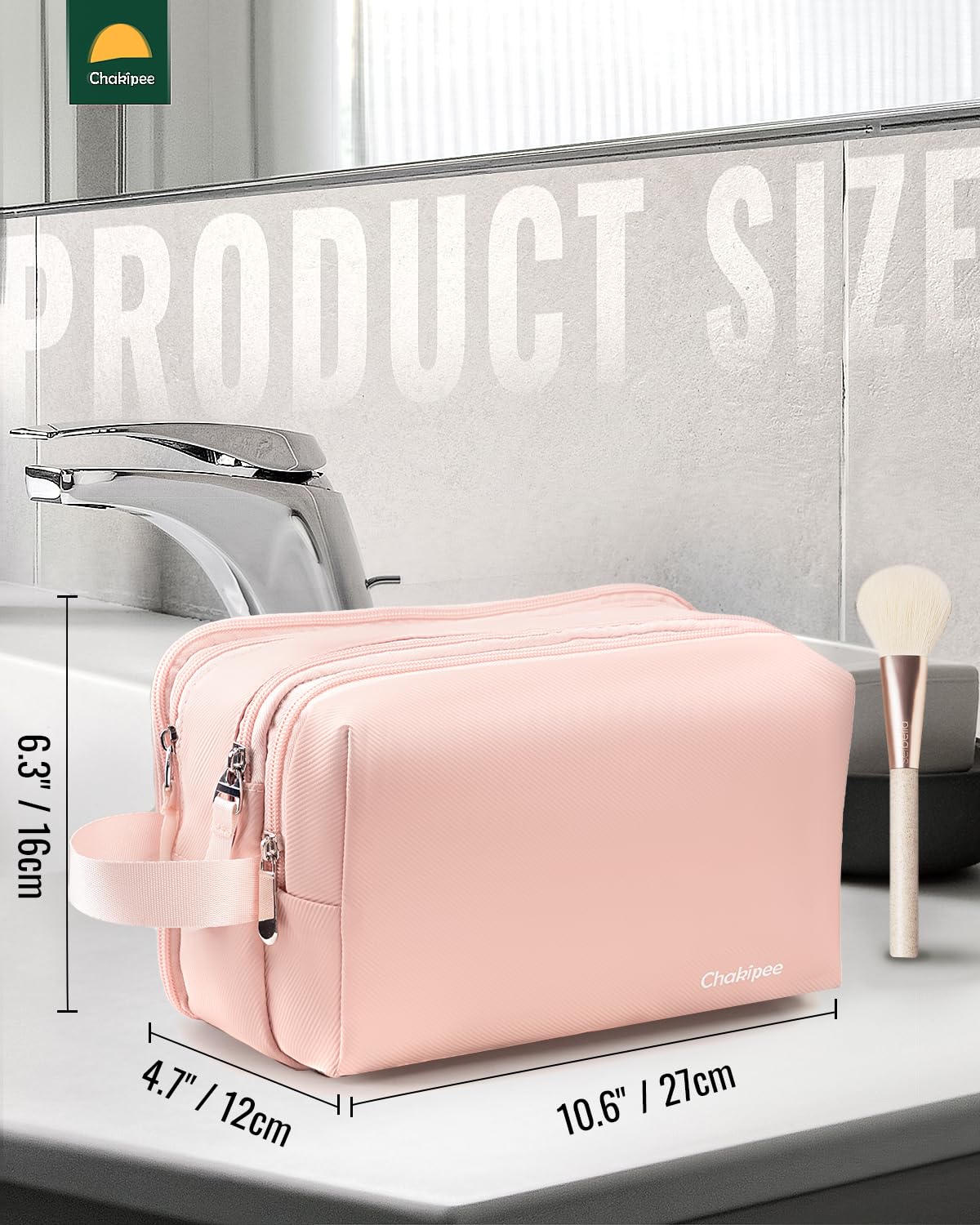 Chakipee Toiletry Bag for Women - Travel Toiletries Organizer Dopp Kit Water Resistant Cosmetic Bag for Toiletry Accessories, Lightweight Pink Toiletries Bags with Zippers, Bathroom Essentials