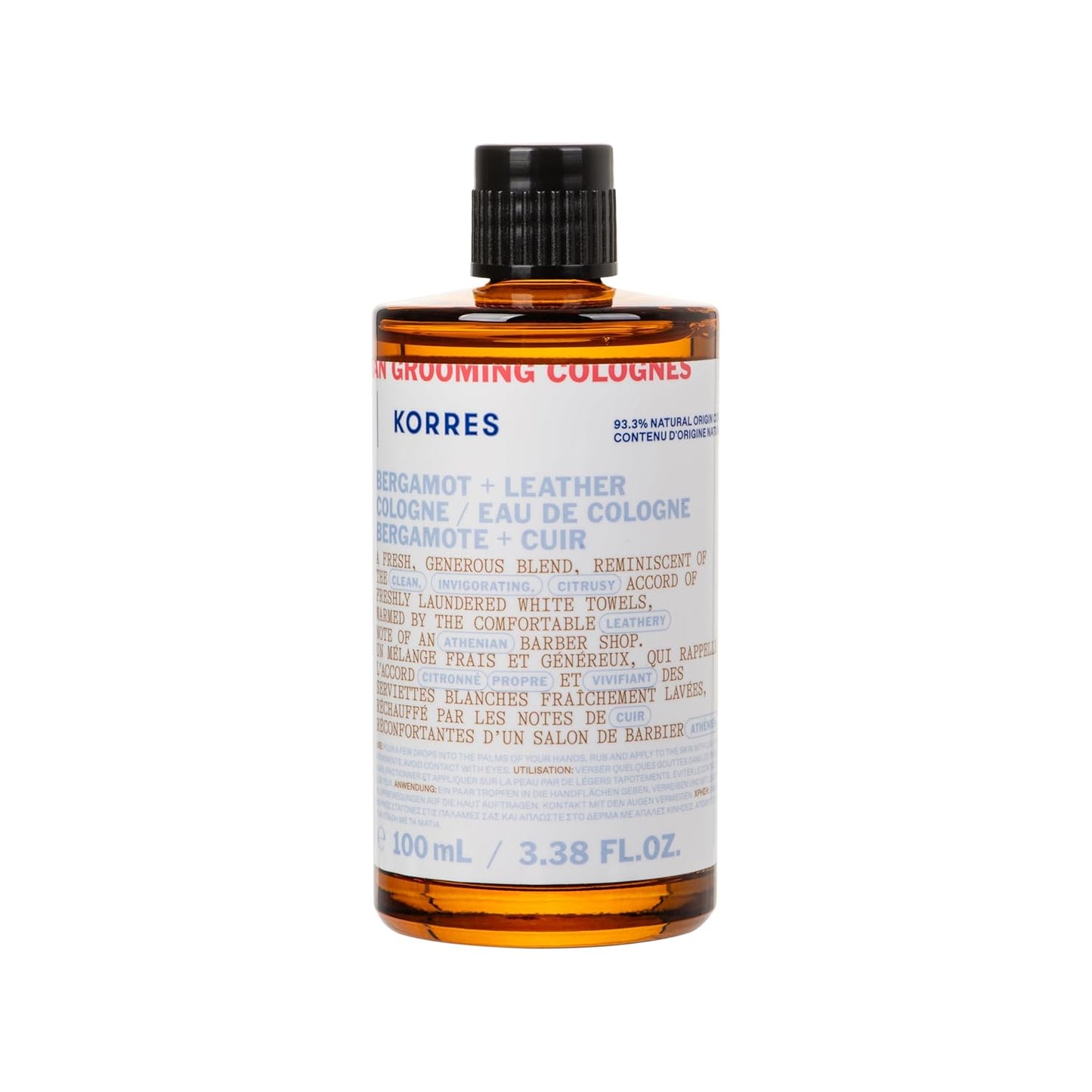 KORRES Bergamot & Leather Cologne - Elegant Men’s Fragrance with Citrus, Orange Blossom & Patchouli | 3.38 Fl Oz