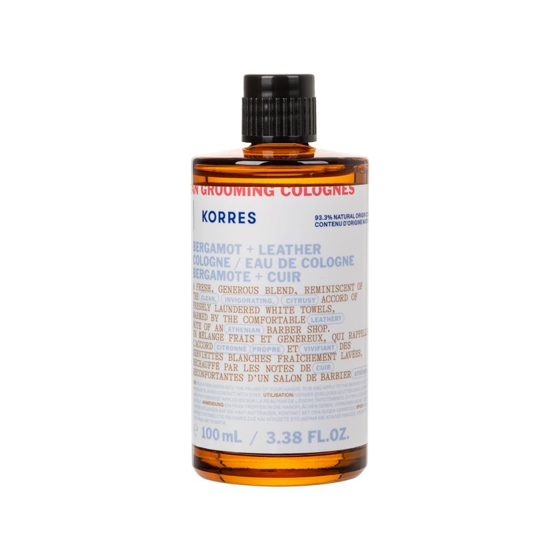 KORRES Eau de Toilette, Bergamot & Leather Cologne, Men’s Fragrance Featuring Citrus, Orange Blossom, Patchouli, Rosemary, Vetiver, Oakmoss, Elegant Scent, Greek-Inspired Perfume, Spray, 3.38 Fl Oz
