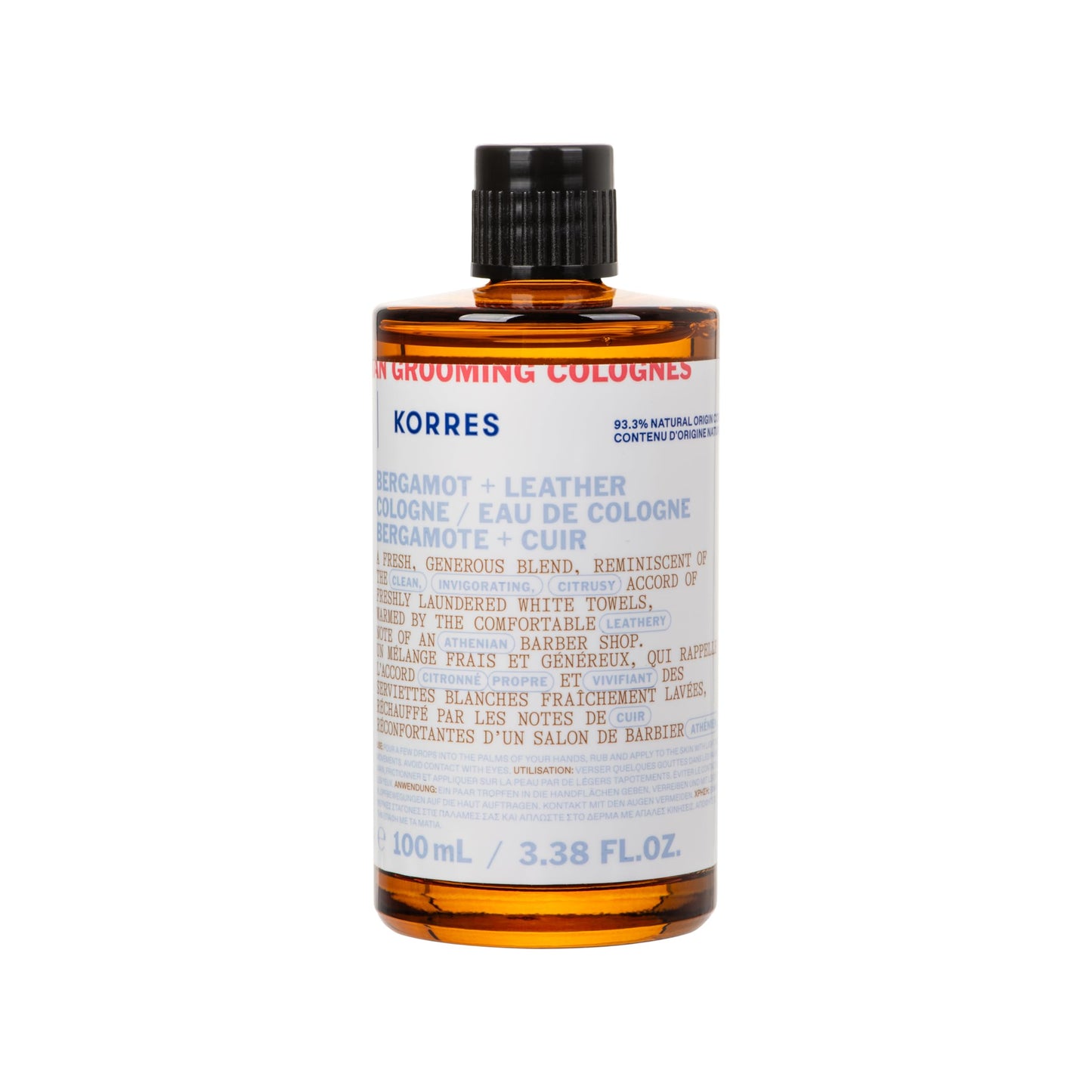 KORRES Eau de Toilette, Bergamot & Leather Cologne, Men’s Fragrance Featuring Citrus, Orange Blossom, Patchouli, Rosemary, Vetiver, Oakmoss, Elegant Scent, Greek-Inspired Perfume, Spray, 3.38 Fl Oz