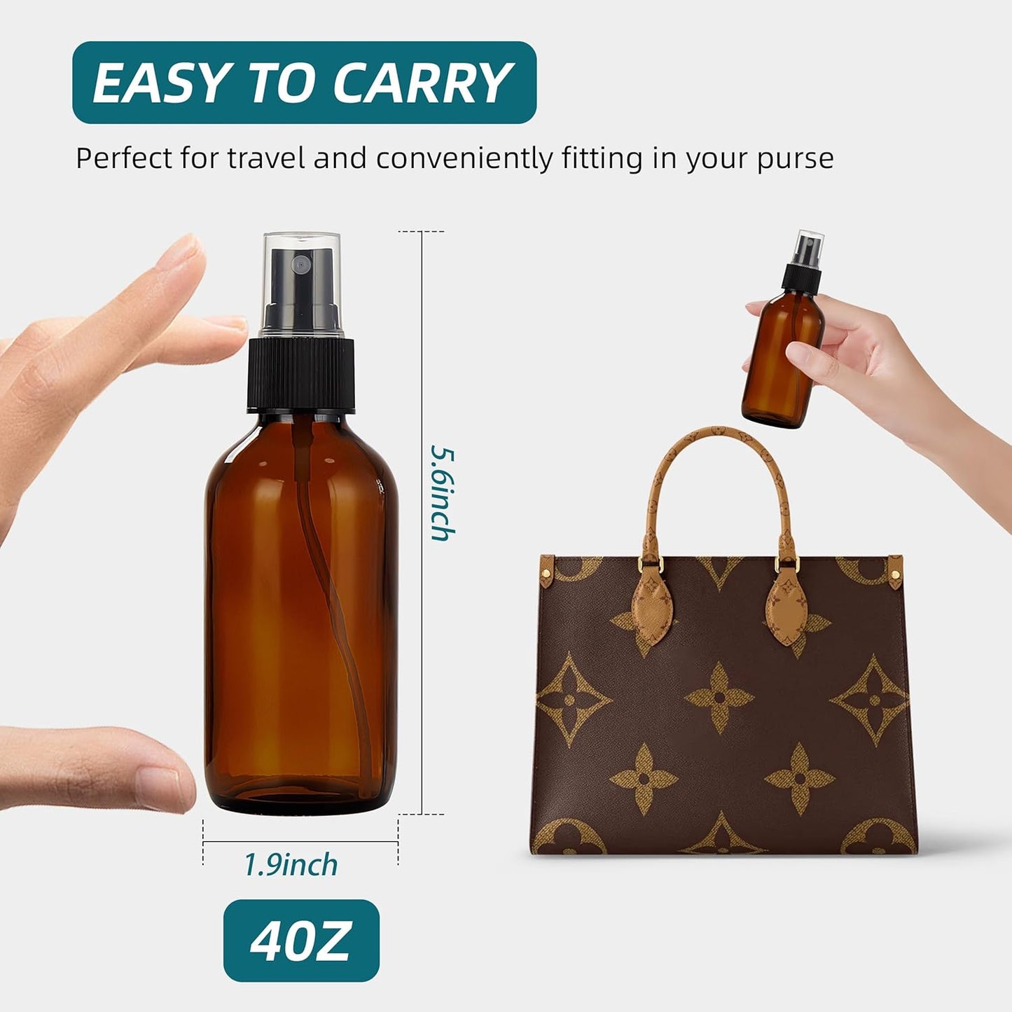 Dark Amber Glass Spray Bottles - 4 oz Fine Mist Bottles for Essential Oils, Hair, Face | 4 Pack