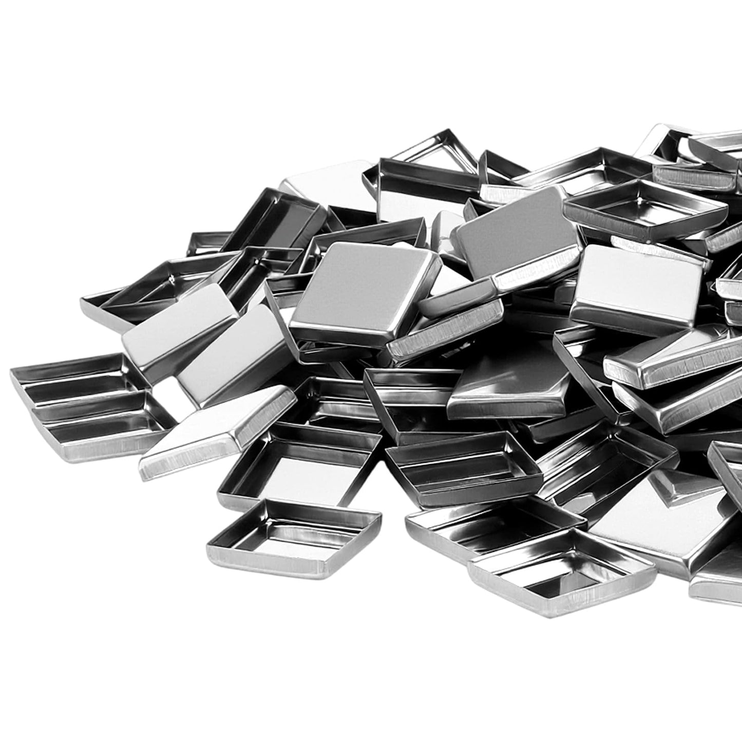 MUKLEI 200 PCS Empty Eyeshadow Pans, 1 Inch Square Metal Pans for Eyeshadow, Small Magnetic Makeup Pans for DIY Makeup Organizer Palette, Silver