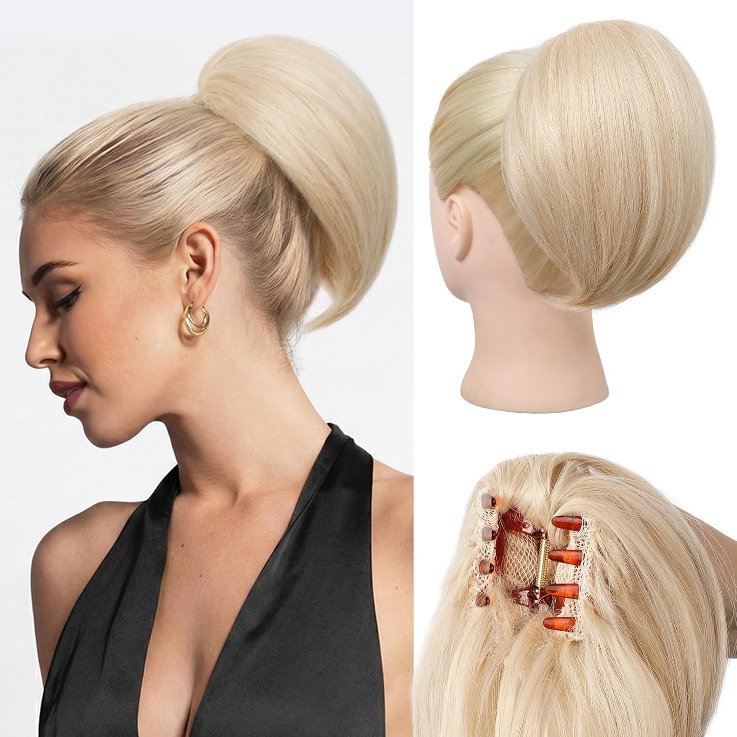 Ponytail Extension | 8" Short Mini Claw Clip Hairpiece - Soft Feather-Light Honey Blonde with Highlights