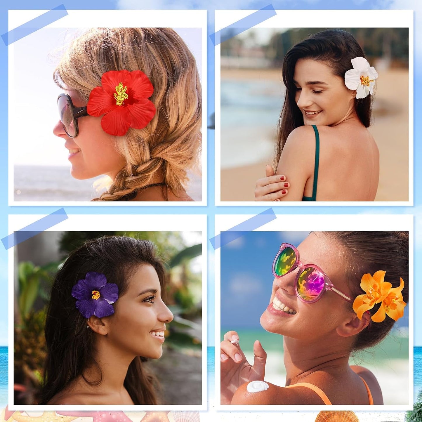 Hawaiian Flower Hair Clips - 10 Pcs Plumeria & Hibiscus Accessories | 3.5 Inch for Beach Parties