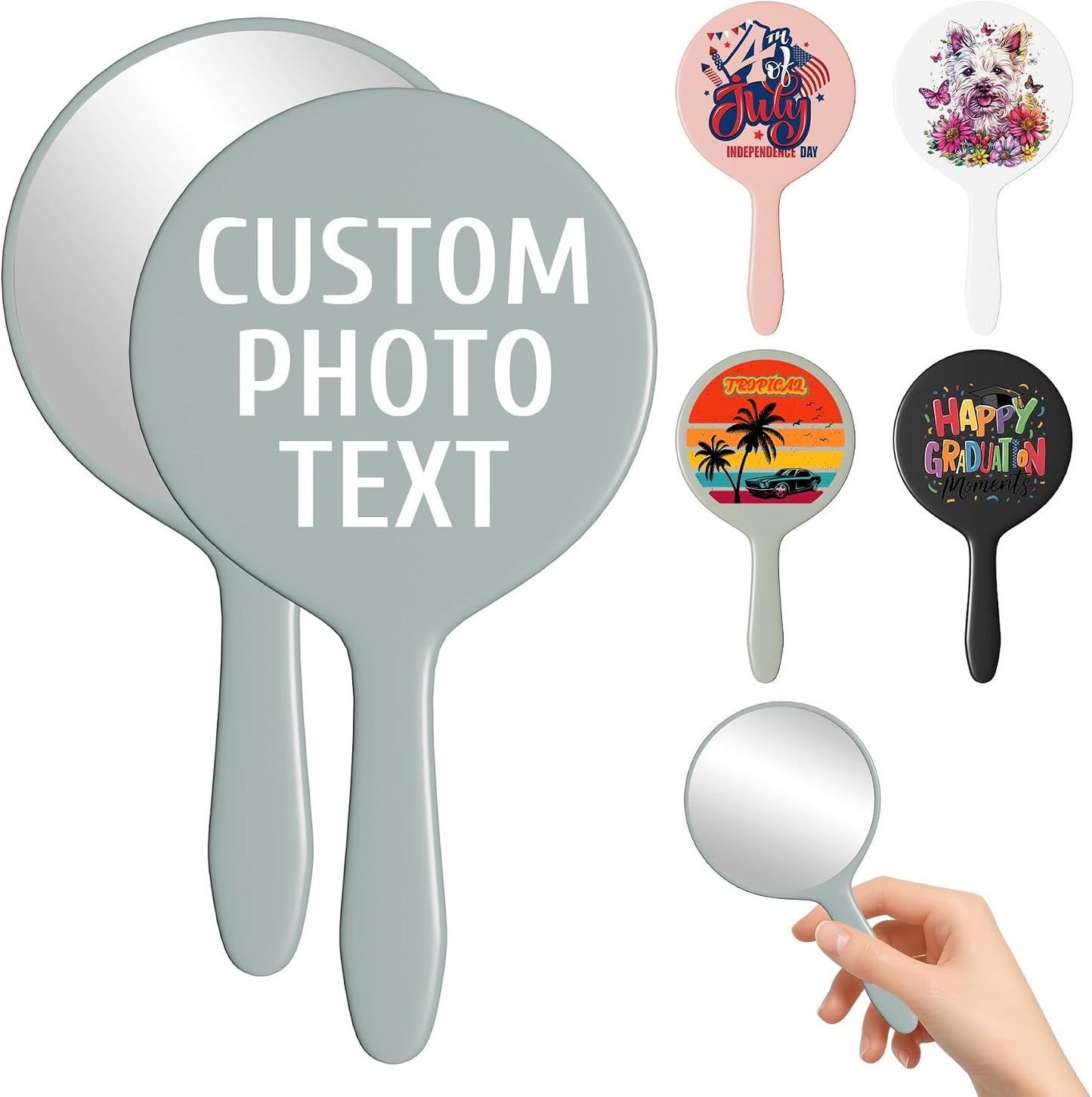 Personalized Handheld Makeup Mirrors - Compact Travel Mirror with Custom Photo/Text | Bulk Gift Idea for Women (Blue)