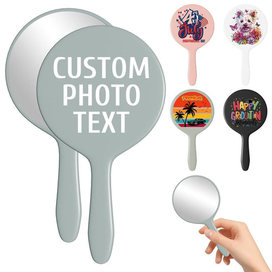 Personalized Handheld Mirrors 10-150Pcs, Compact Travel Makeup Mirror with Handle Colorful Printing with Photo/Text, Custom Portable Round Mirror Bulk Gift Idea for Women Girl Bridal Employee (Blue)