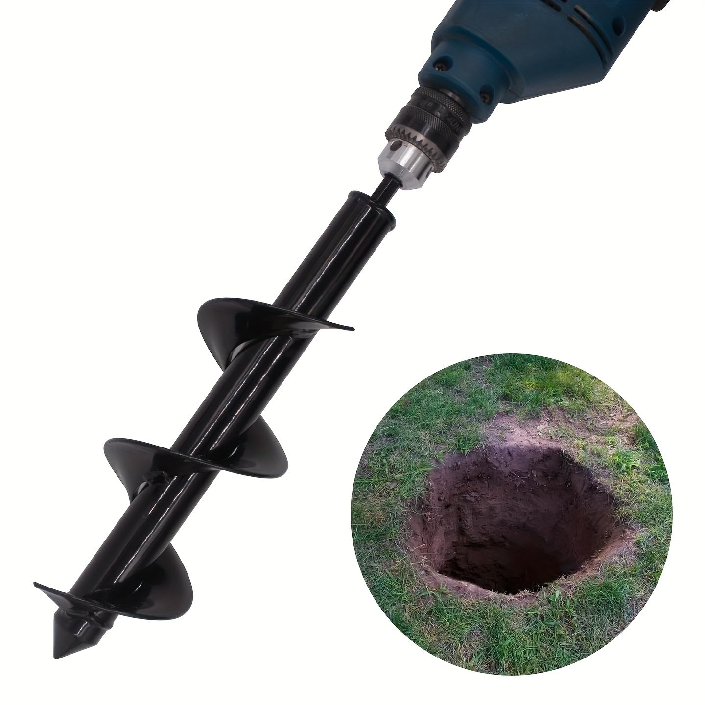 Garden Auger Spiral Drill Bit Gardening Flower Planter Earth Drill Planting Hole Digger Tool Loose Soil Drill Bit Accessories (4cm*22cm)