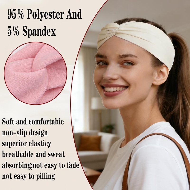 Wide Stretchy Headbands for Women - 6pcs Twist Knotted Set | Soft Non-Slip Yoga & Workout Accessories