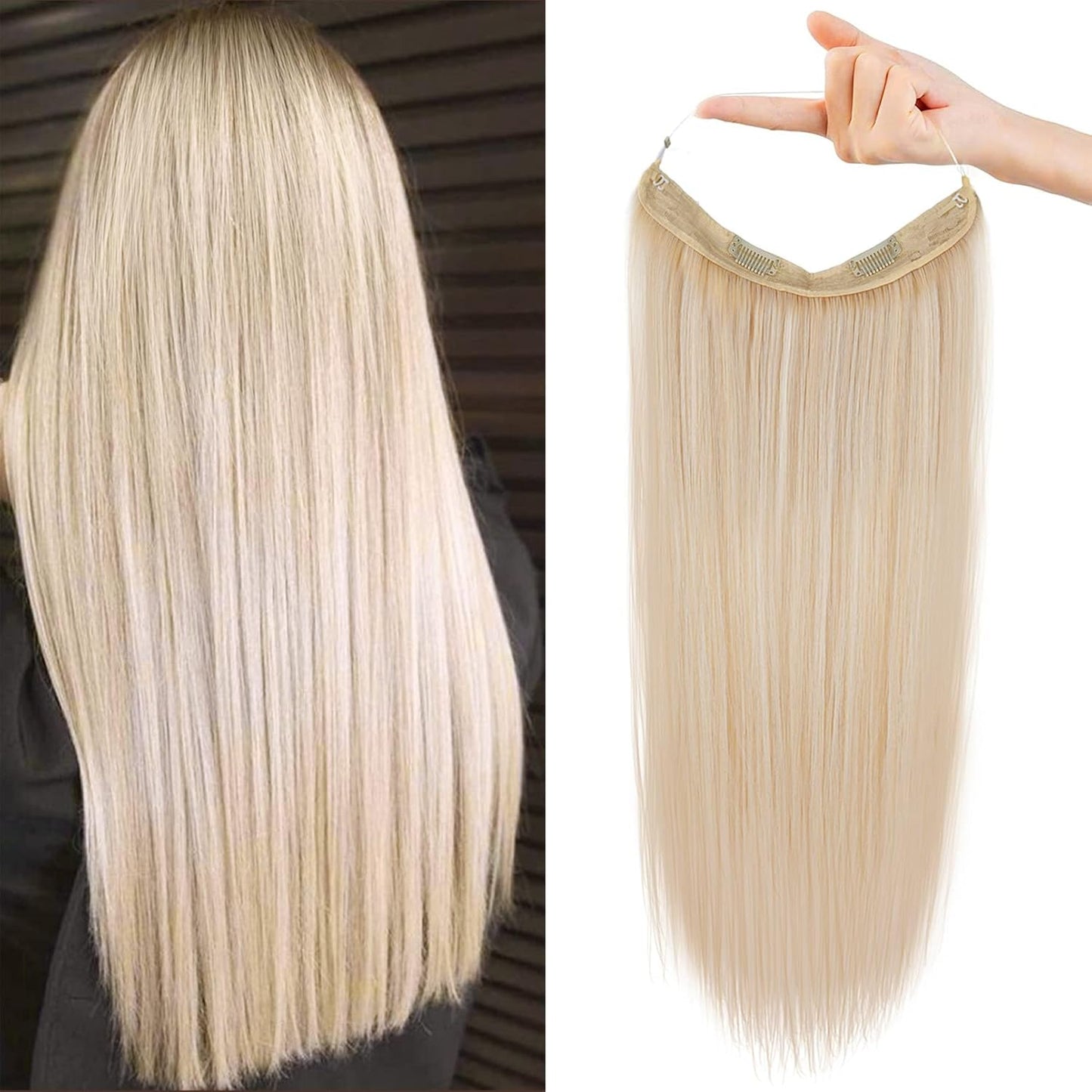 Invisible Wire Hair Extensions - Adjustable Transparent Headband | 24 Inch Dark Blonde Secret Hairpiece for Women