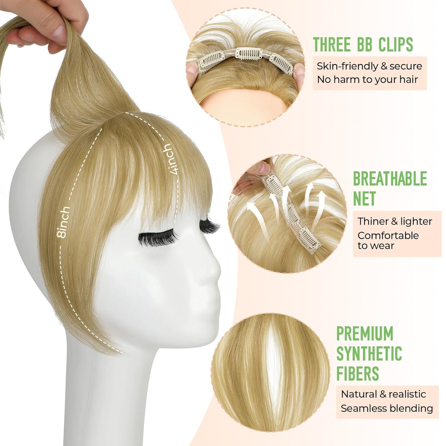 Clip-In Bangs Hair Topper - 360° 3D Synthetic Wispy Bangs for Women | Ash Blonde Daily Wear