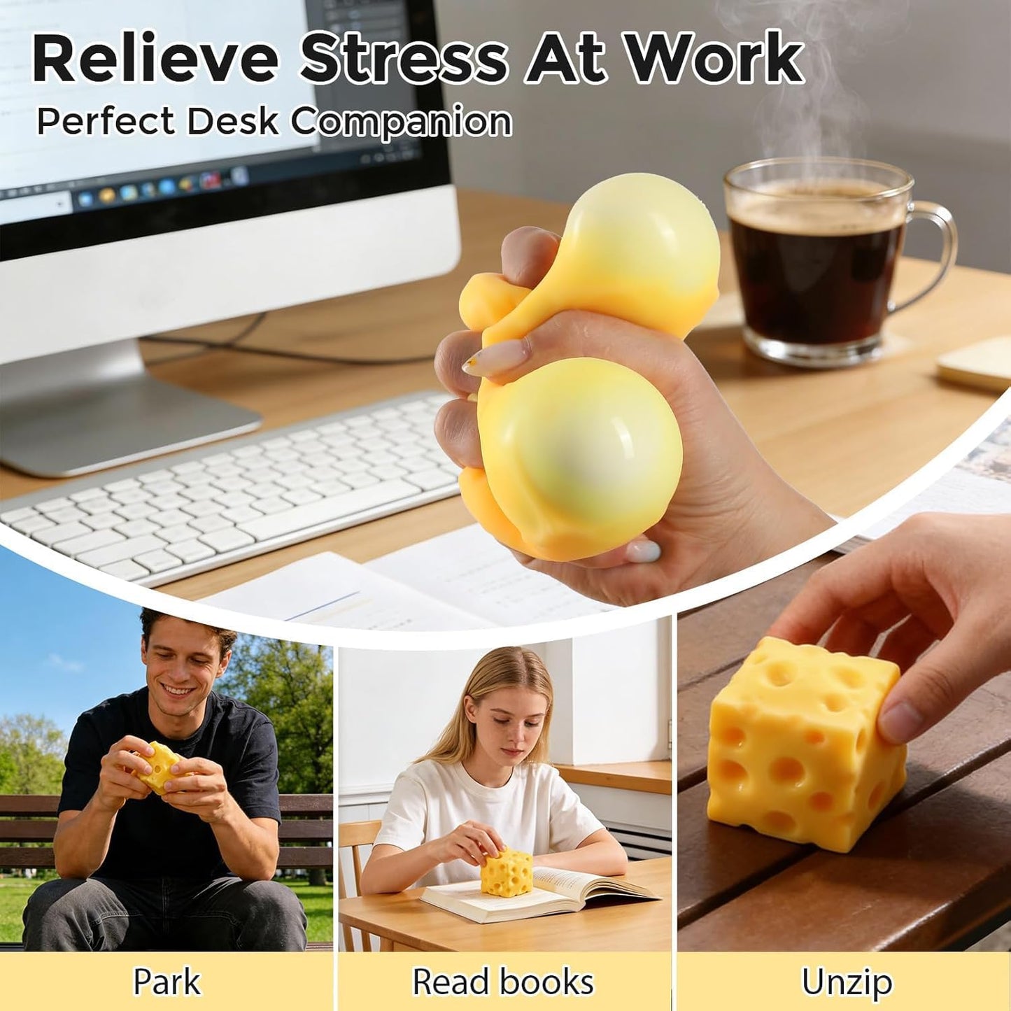 Slow Rebound Cute Butter Squeeze Stress Balls, 2026 New Squeeze Ball Realistic Butter Stick Soft Squeeze-Toys, Upgrade Stress Relief Fidget Toys Wet Slow Rebound Stress-Relief-Toy Yellow 2.4 IN