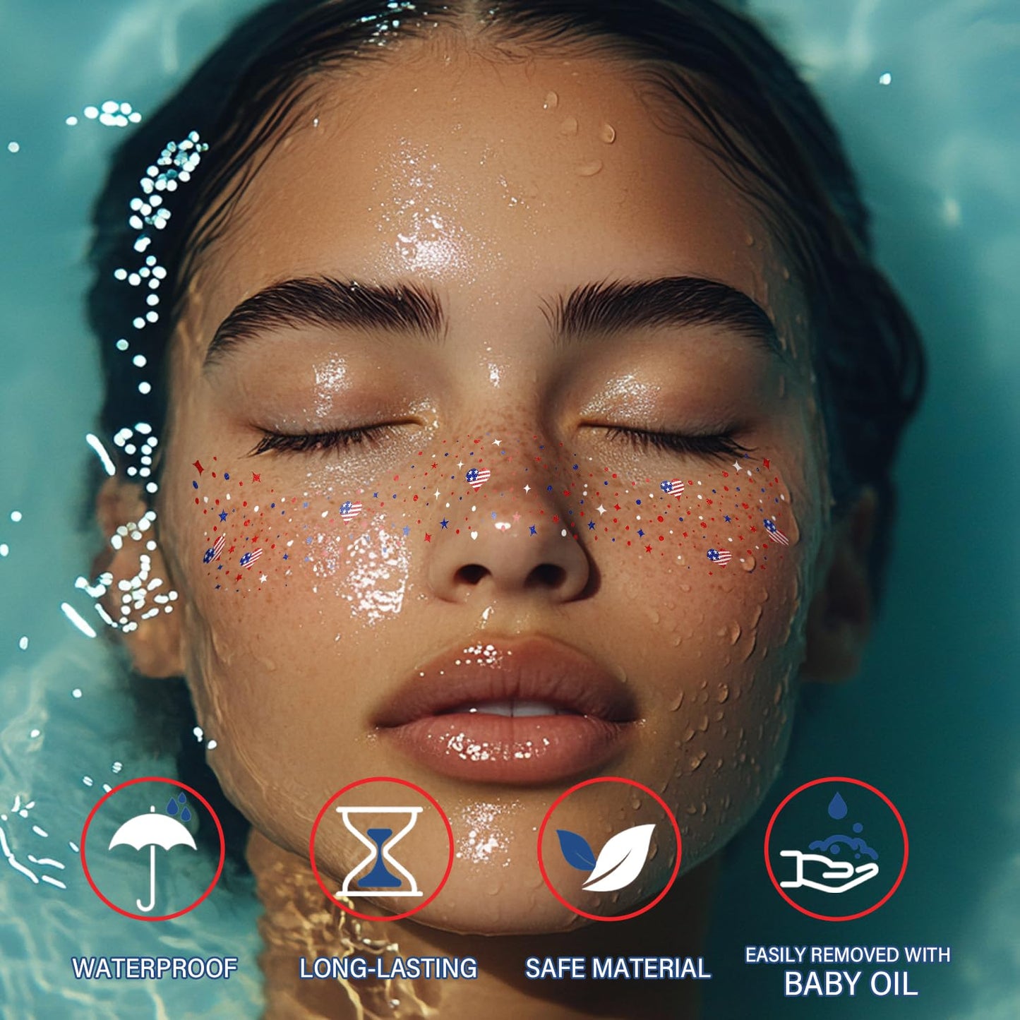 8 Pcs Red White Blue USA Glitter Freckles for 4th of July Independence Day
