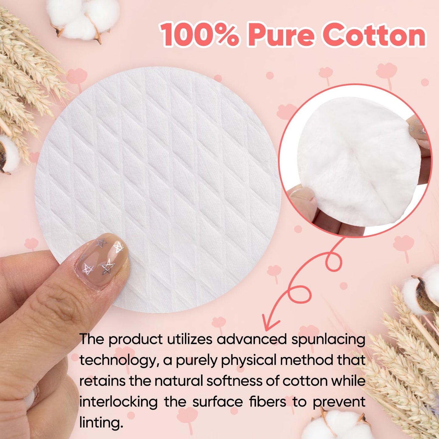 ICOTLE Extra Large Cotton Rounds, Diameter 3.14", 100% Pure Cotton Pads, Soft and Lint-Free, for Removing Makeup, Nail Polish, and Cleansing Face, 120 Count