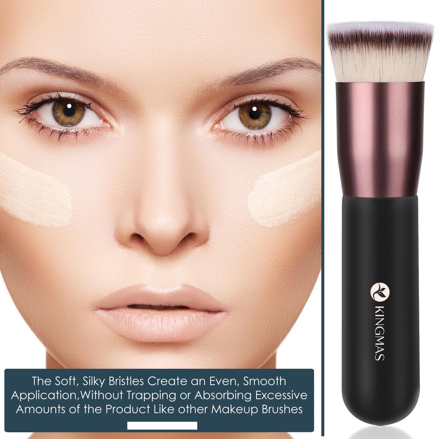 Flat Top Foundation Brush - Premium Kabuki Makeup Brush for Liquid & Cream | Black, A (Flat Top)