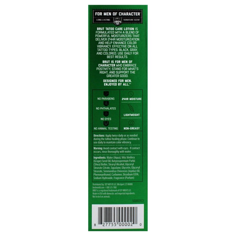 Brut Tattoo Care Lotion 24 Hour Moisturization - Lotion for Tattoos - Enhances Color Vibrancy - Tattoo Lotion Aftercare - Absorbs Quickly - 3.5 oz