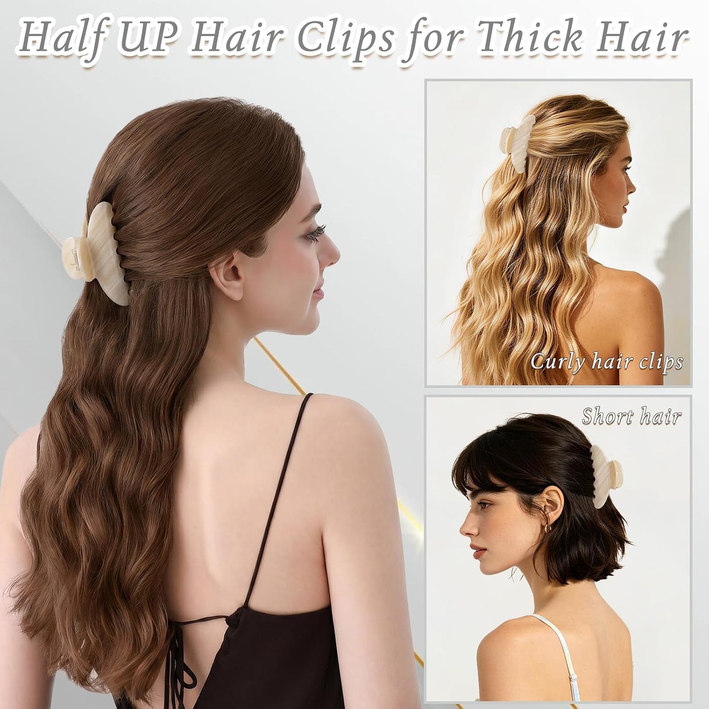 Large Claw Clip for Thin & Thick Hair - Cute Acetate French Hair Clip for Secure Updos | Cream White, 4.3 Inch