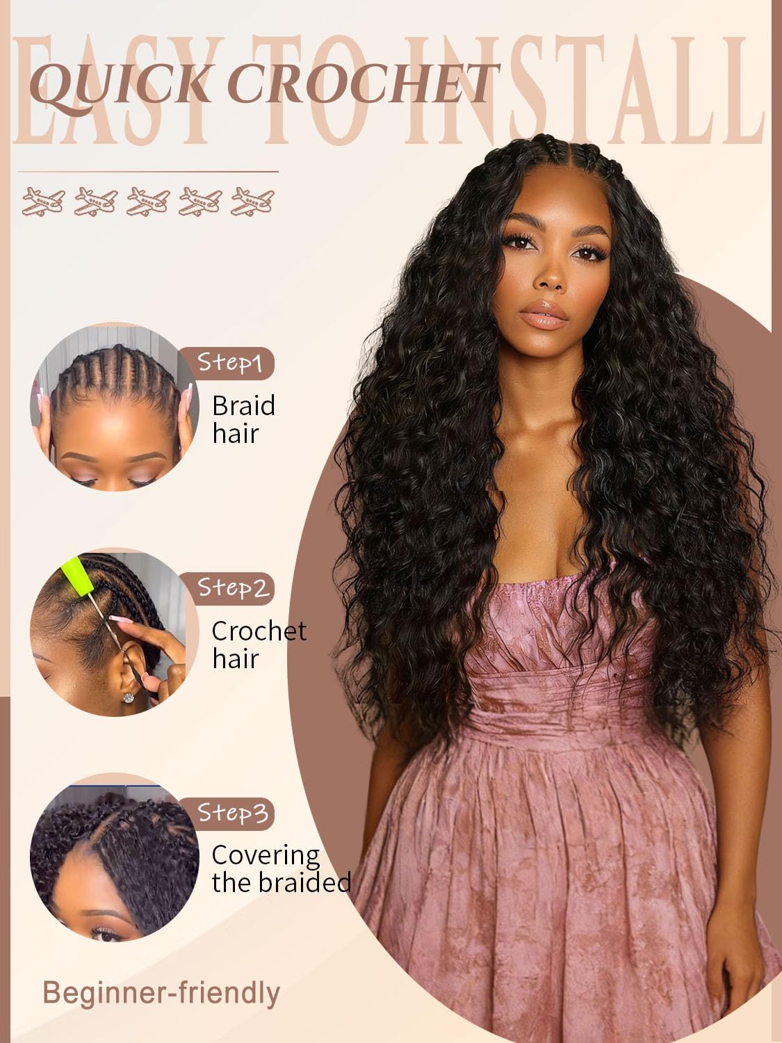 DMKEEP Deep Wave Feather Crochet Human Hair 18 Inch (100 Standard)